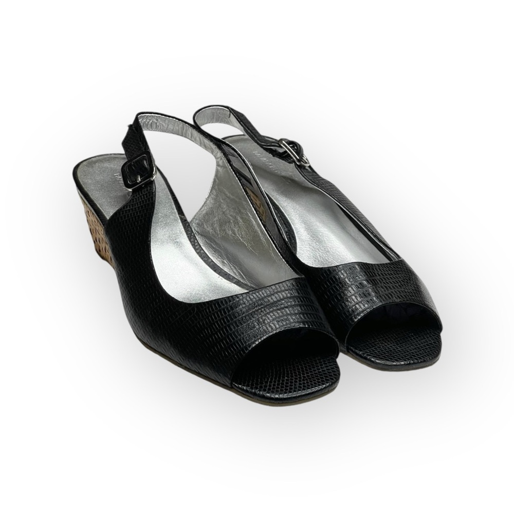 Banana Republic ❁ Leather Peep Toe Slingback Sandal Straw Espadrilles ❁ Black ❁ - Picture 10 of 16